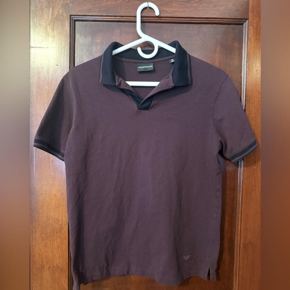Emporio Armani Mens Slim Fit Pique Cotton Polo - Size Small (S) | Color: Maroon